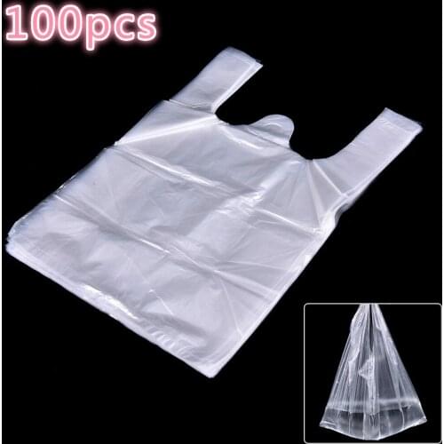 100pcs 20x30cm Transparent Bags Shopping Bag Supermarket Plastic Bags With Handle Food Packaging Tools