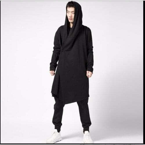 S-5xl Autumn And Winter Men Long Trench Coats Students Casual Jacket Tide Hoody Non-mainstream Plus Size Clothing Singer Costume