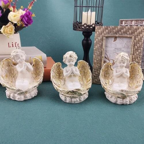 Nordic Resin Cartoon Angel Ornaments Sincere Prayer LED Candle Holder Church Household Table Decor Ornaments Exquisite Gifts