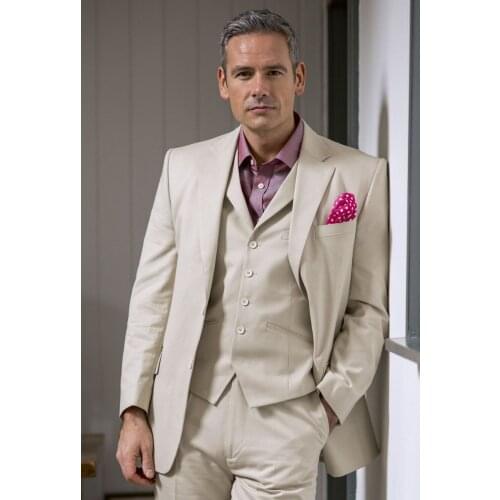Custom Made Groom Tuxedos Beige Groomsmen Notch Lapel Wedding/Dinner Suits Best Man Bridegroom 2020 (Jacket+Pants+Tie+Vest)