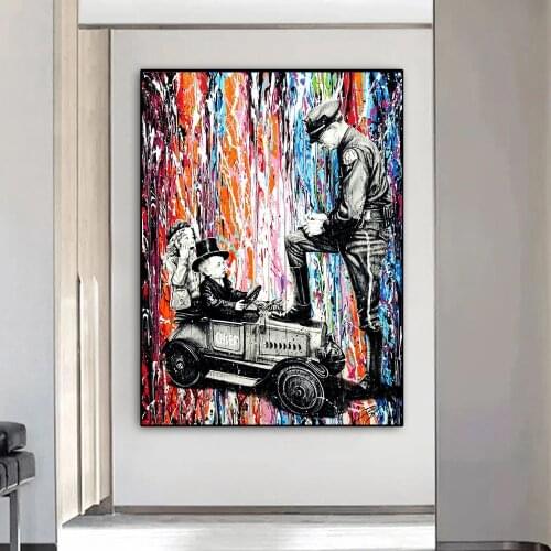 Modern Street Graffiti Art Canvas Painting Abstract Child Driving Illegal Prints and Posters Wall Pictures for Living Room Decor