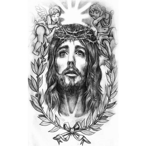 2pcs Prayer Holy Jesus Christ Temporary Tattoo Body Art Sleeve Arm Flash Tattoo Stickers Fake Tattoo Waterproof Henna Tatto