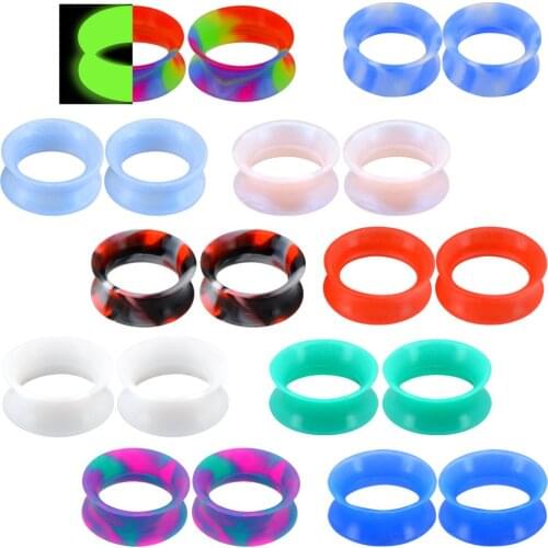 Body Punk 6G-1'' Ear Gauges Soft Silicone Expanders Ear Stretchers Flesh Tunnels Plugs Double Flared Flexible Tunnel 20PCS