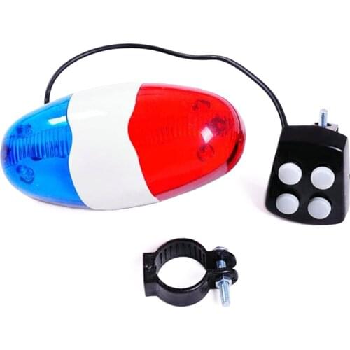 Bicycle Light with Horn Bells Blue and Red Bike Safety Light 4 Tone of Police Whistle