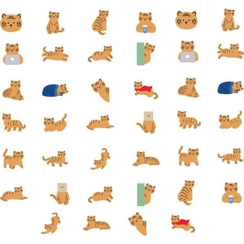 40sheets Kawaii Cartoon Tiger Animal Waterproof Stickers Laptop Guitar Motorcycle Luggage Skateboard Bicycle Sticker Kids Toys
