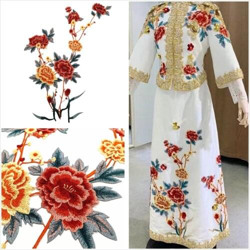 Long Flower Embroidery Applique Motif Patches Sew on Women Dress Embellisment 5 pieces