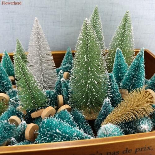 10pcs Christmas Trees Christmas Decorations Sisal Silk Snow Tower Pine Muti-color Mini Christmas Tree Ornaments Home Decors