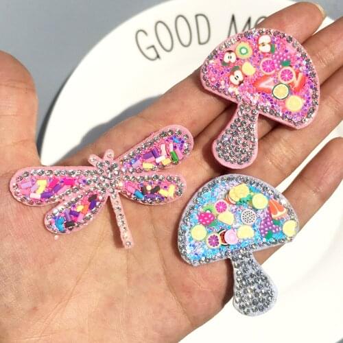 2pcs/lot Mix style dragonfly mushroomHead sequin Padded Appliques for DIY Accessories Craft Handmade Decoration