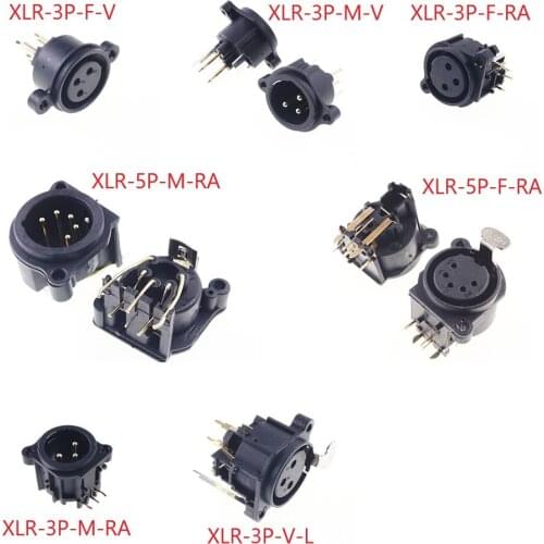 2pcs Male 3 5 Pole Horizontal Vertical PCB Mount XLR Connector Receptacle Male Pin Through Holes Board Solder Right Angle