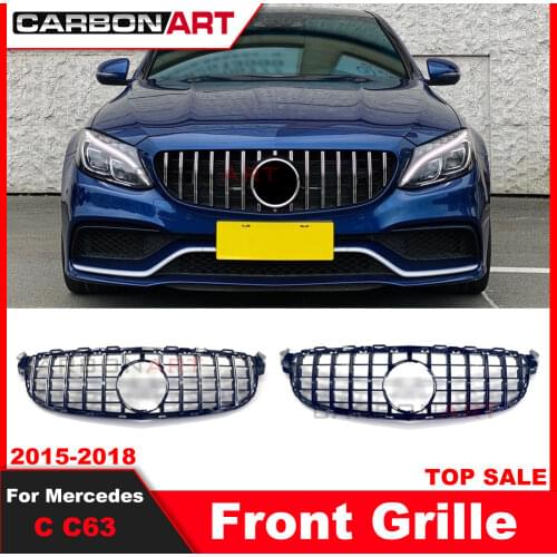 Chrome front grill racing grille vertical grille mesh grill for benz w205 c63 ang c63s 2015 2016 2017 2018 c63amg GT