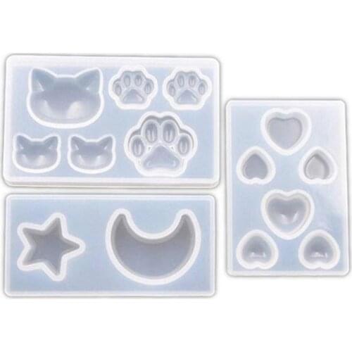 3 Pcs DIY Star Moon Cat Footprint Love Heart Silicone Resin Mold Jewelry Tools F3MF