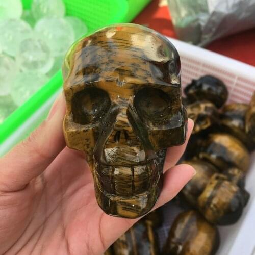 470g tiger eye Skull figurine natural stone mineral Carved Realistic statue healing Home Ornament art collectible