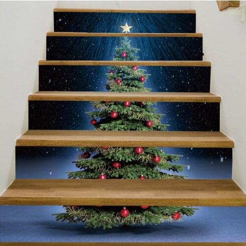 6pcs/13pcs Christmas Tree Staircase Decal Home Ornaments Vinyl Wateproof Self-adhesive Stair Stickers For Corridor Living Room