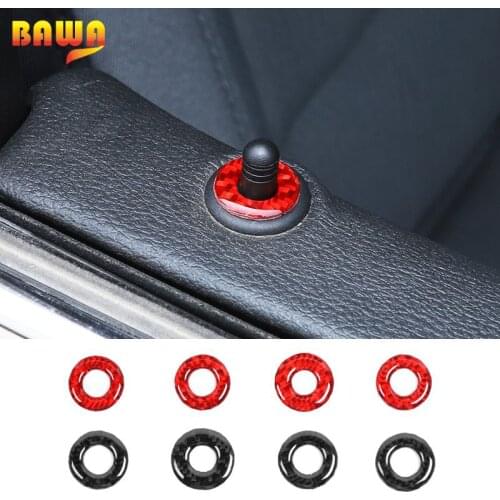BAWA Car Soft Carbon Fiber Stickers Door Lock Bolt Decoration Ring Cover Accessories for Dodge Ram 1500 2018-2021