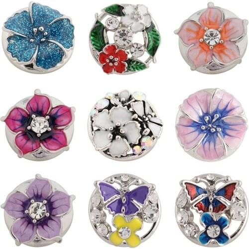 Butterfly Rhinestone Flower 20mm Metal snap button jewelry DIY bracelet KD1100