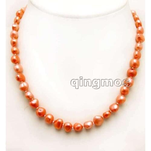 Big 8-9mm Red Baroque Natural Freshwater Pearl Necklace 17''-nec6267 Wholesale/retail Free shipping