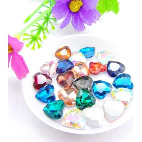 Colorful glass Crystal 8mm 10mm 12mm 14mm 16mm 18mm 27mm heart shape glue on rhinestones phone case handicraft accessories diy