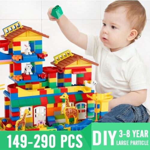 Kids Classic Big Size Slide Building Blocks House Roof Maze Ball Track Assembly DIY Bricks Castle Educational Toys For Children
