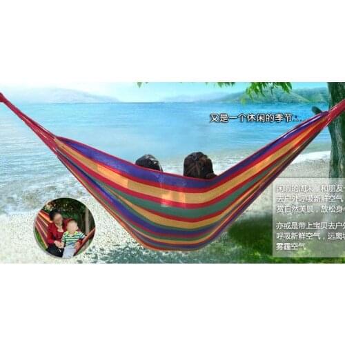 Party favor gift Travel Camping Canvas Hammock Outdoor Swing Garden Indoor Sleeping Rainbow Stripe Double Hammock+bag 110''X31