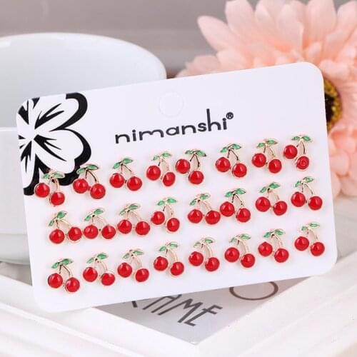 ISINYEE 12 Pair/sets Fashion Cute Cherry Pineapple Strawberry Stud Earrings For Women Girls Kids Enamel Small Ear Jewelry