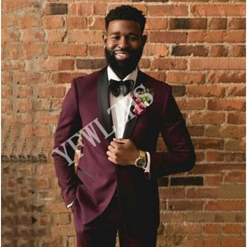 Handsome Groomsmen Shawl Lapel Groom Tuxedos Mens Wedding Dress Man Jacket Blazer Prom Dinner (Jacket+Pants+Tie) A057