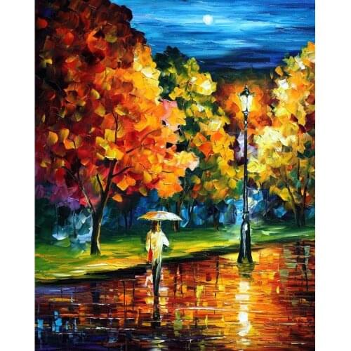 Beautiful landscape paintings moony night palette knife art on canvas wall pictures for living room