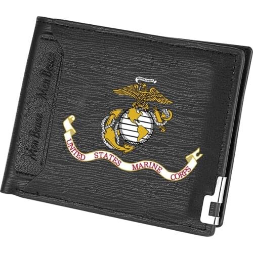 Creative US Marines Flag Logo Short Slim Wallets Vintage Male Purse Money Clip Credit Coin Bag Zipper Wallet Portomonee Carteria