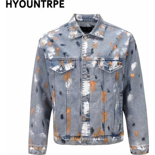 Mens Hip Hop Graffiti Denim Jean Jackest and Coats New Fashion Streetwear Retro Vintage Parka Harajuku Jacket Coat Hipster New