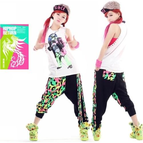 New Fashion Brand Harem Hip Hop Dance Pants Tassel Sweatpants Kids Female Stage Performance Wear Neon Jazz Trousers