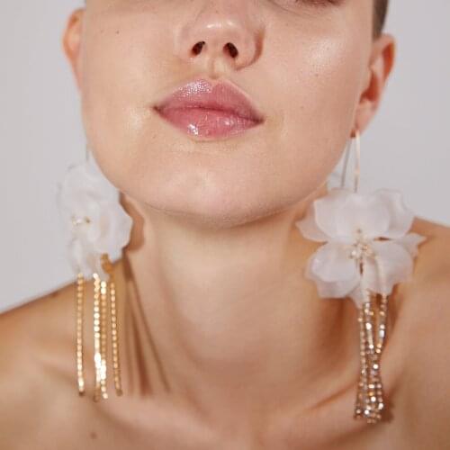 Wholesale JUJIA za Bohemian Resin Flower Tassel Earrings For Women Handmade Rhinestone Statement Long Drop Earrings Bijoux