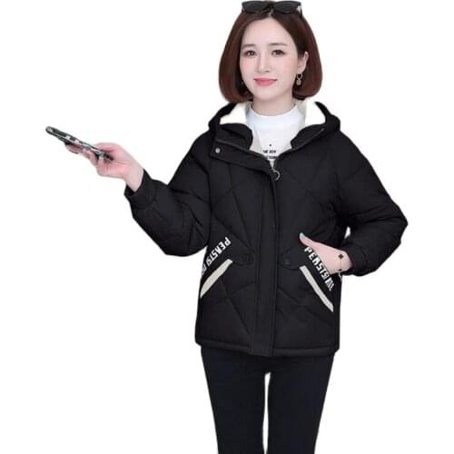 Hooded Down Coat Women Plus Size Solid Long Sleeve Zipper Casual Ladies Winter Puffer Jacket Zipper Pockets Outwear for Female