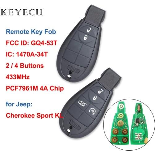Keyecu GQ4-53T Remote Key Fob Fobik 2 4 Button 433MHz PCF7961M 4A Chip for Jeep Cherokee Sport KL 2014 2015 2015 2017 2018 2019