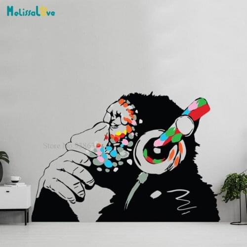 Banksy Thinking Monke Decor Dj Bedroom Living Room Funny Home Decal Self-adhesive Art Murals Removable Vinyl Wall Sticker BD205