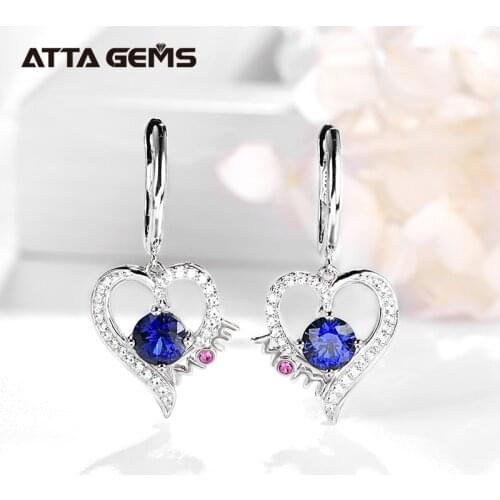 Romantic Heart Shape Blue Sapphire Gemstone Clip Earrings for Women 925 Sterling Silver Valentines Day Gift