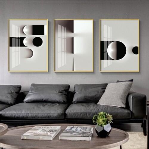 Modern Abstract Poster Printing Black and White Gray Geometric Color Block Canvas Art Painting Gradient Home Decoration Painting
