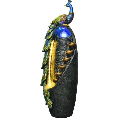 TT Peacock Lucky Fengshui Wheel Good Luck Comes Living Room Make a Fortune as Endless as Flowing Water Fountain Floor Ornaments