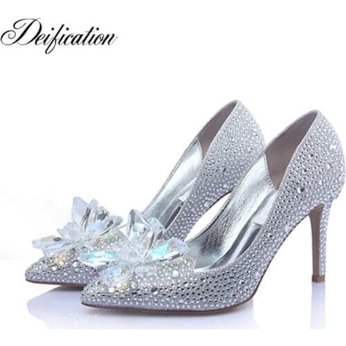 Deification Clear Crystal Studded Women Pumps Stiletto High Heels Ladies Shoes Zapatos Mujer Tacon Classics Women Wedding Shoes