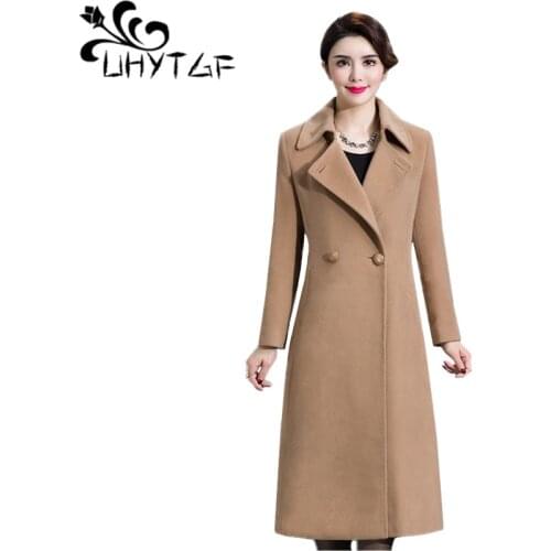 UHYTGF Winter warm jacket women fashion luxury cashmere elegant jacket woolen women coat 4XL Plus size women Winter jacket X717