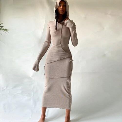 XLLAIS Hooded Long Sleeve Tight Bodycon Dresses Women Sexy Soft Black Party Vestidos Ladies Casual Slim Outfits Beach Clothes