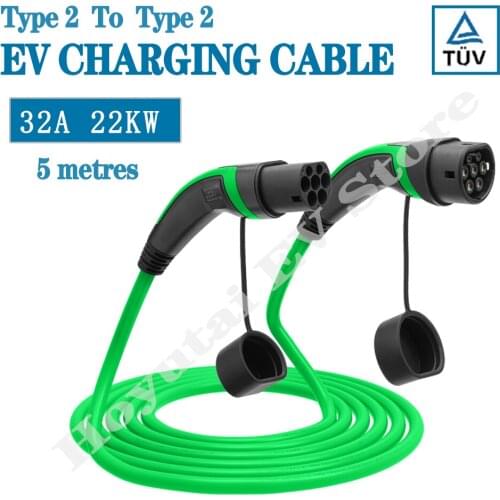 EV Charging Cable 32A 22KW Three Phase Electric Vehicle Cord for Car Charger Station Type 2 Female to Male Plug IEC 62196