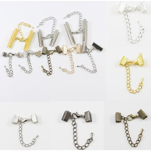 10pcs/lot Lobster Clasp Connectors Ribbon Leather Cord End Fastener Clasps With Chains For Bracelet DIY Jewelry Making Wholesale