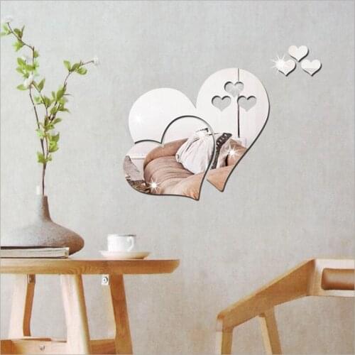 3d Mirror Love Heart Wall Stickers Home Decor DIY Acrylic Mirror Sticker Living Room Bedroom Background Wall Decoration Decals