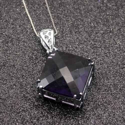 Hermosa Unique Natural Huge Square PurpleAmethyst Silver Color For Women Charms Pendant Chain Necklace 20 Inch