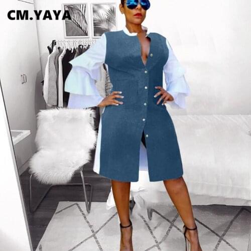 CM.YAYA Wome Dress Patchwork Straight Loose Midi Dresses Butterfly Sleeve Pocket Female Fashion Streetwear Casual Vestidos Fall