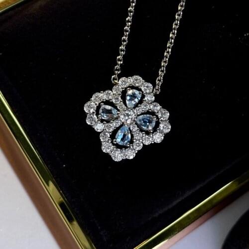 Luxury 100% 925 Sterling Silver Cut Four Leaf Clover Pendant Necklac For Women High Carbon Diamond Elegant Party Fine Jewelry