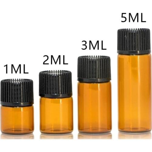 10PCS 1ML 2ML3ML5ML Mini Amber Glass Empty Essential Oil Bottle Sample Vials Brown Refillable Bottles With Orifice Reducer & Cap