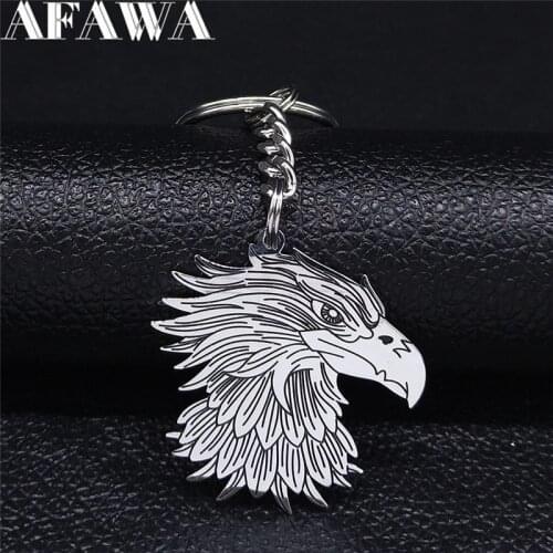 2021 Fashion Egypt Eagle Head Stainless Steel Keyring for Men Silver Color Key Chains Jewelry llaveros para hombre K7S02