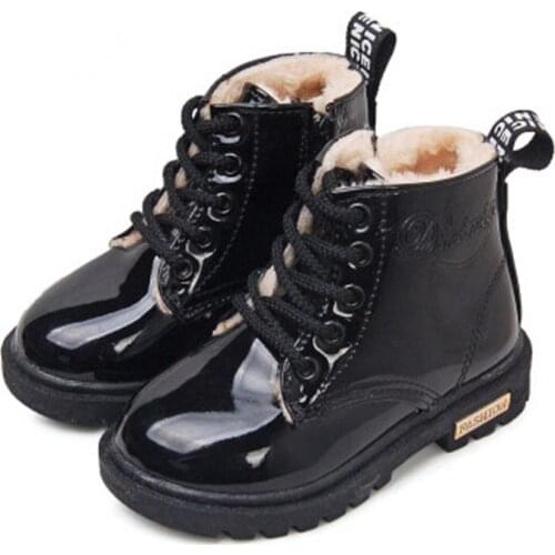 2020 New Winter Children Snow Boots PU Leather Waterproof Kids Velvet Martin Boots Boys Girls Casual Shoes Fashion Sneakers