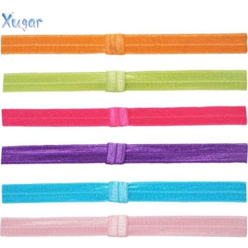 40PCS 5/8" (15mm) Handmade Solid Candy Nylon Headbands FOE Fold Over Elastic Ribbon Band Hair Tie Headwear DIY Hair Accessories