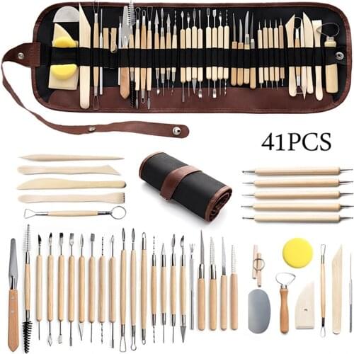 41pcs Ceramics Clay Sculpture Polymer tool set Beginners DIY Craft Sculpting Pottery Modeling Carving Smoothing Wax Kit